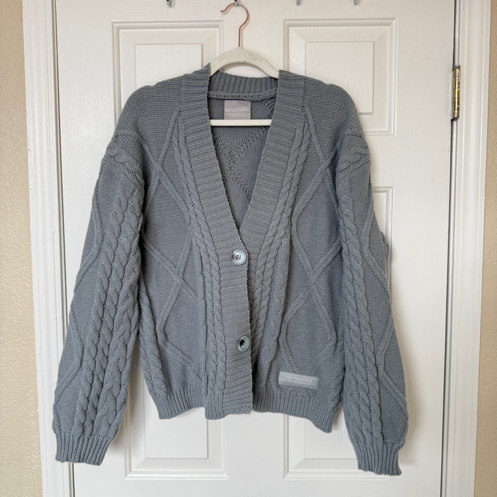 Authentic Taylor Swift Official Tortured Poets Cardigan Grey Chunky Knit M/L